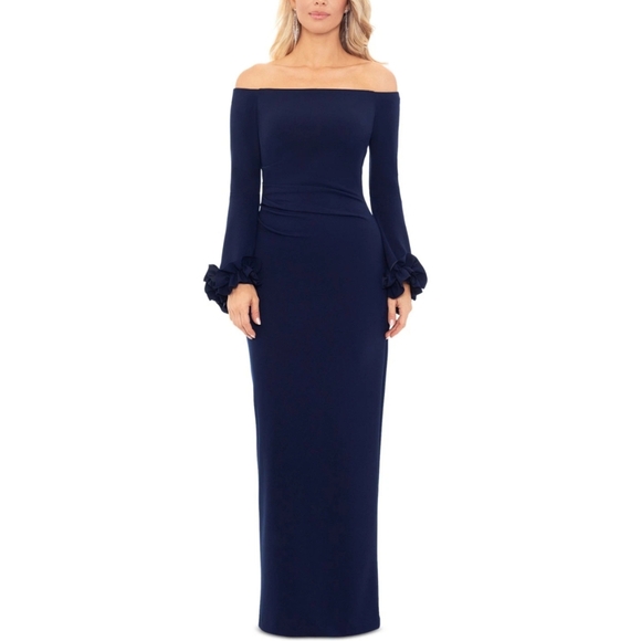 XSCAPE Off-Shoulder Ruffle-Cuff Dress - Picture 3 of 16